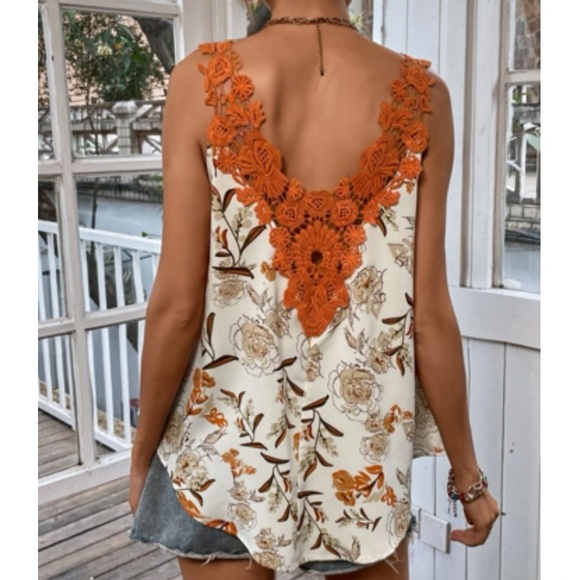 SOLD OUT Boho orange lace detail back cami top - Picture 1 of 5